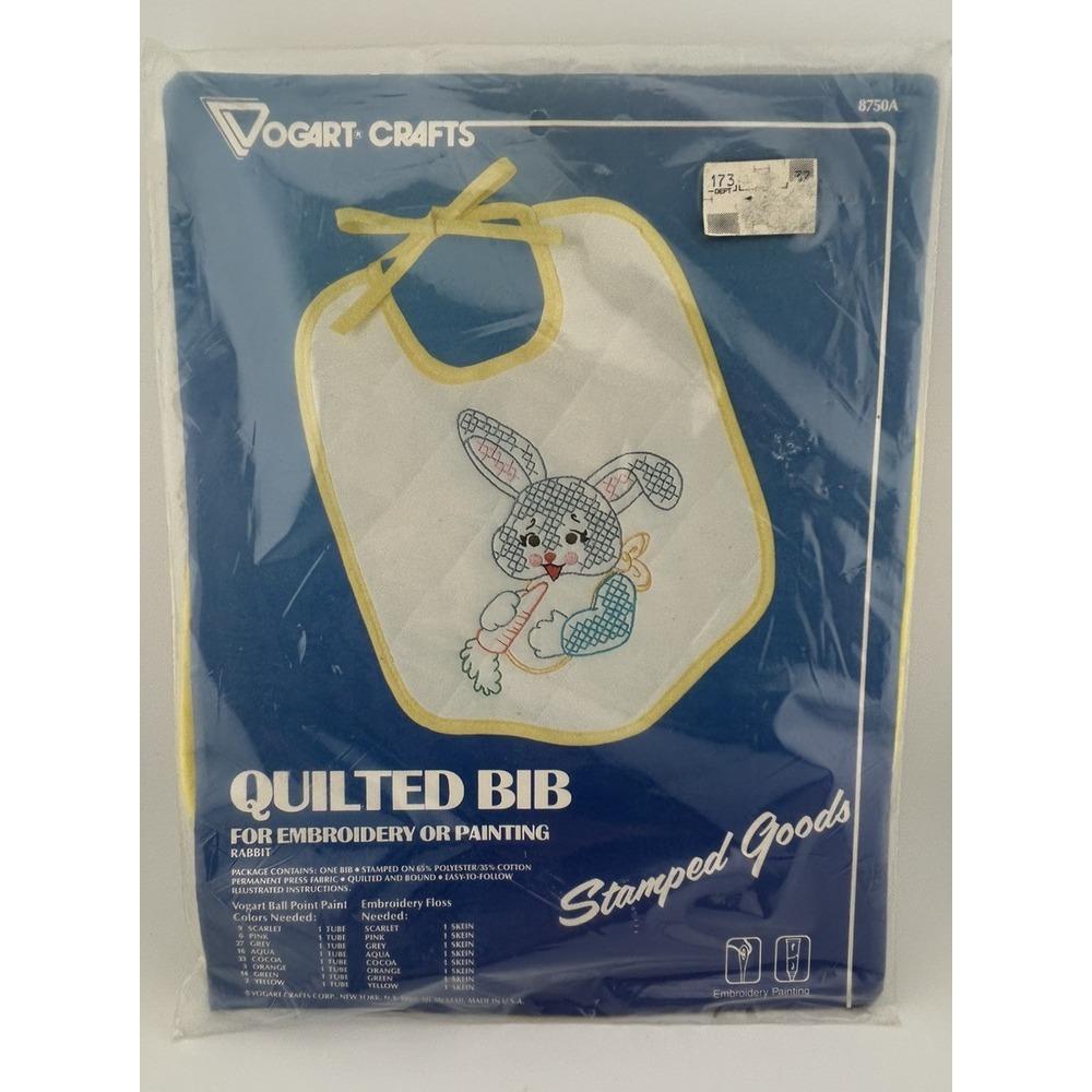 Vogart Crafts Quilted Bib for Embroidery or Painting - Rabbit - #8750A - VINTAGE